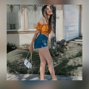 Polka-dot Shirred Off The Shoulder Top